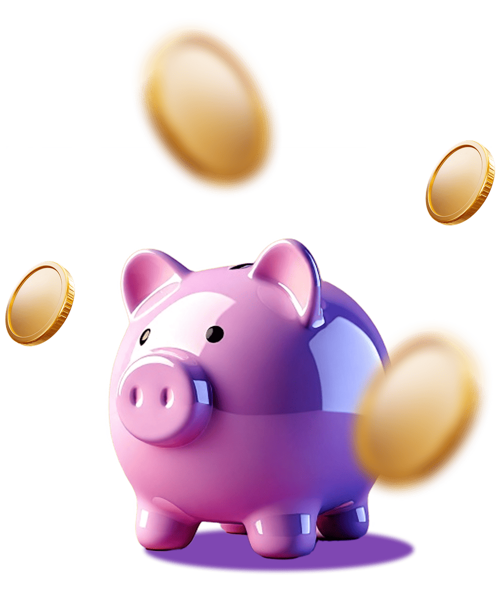 Hucha de cerdito con monedas de oro